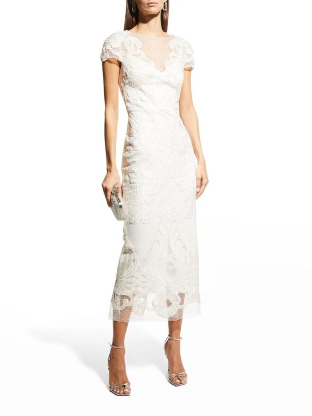 Monique Lhuillier Embroidered Polka-Dot Lace Midi Dress Size 4